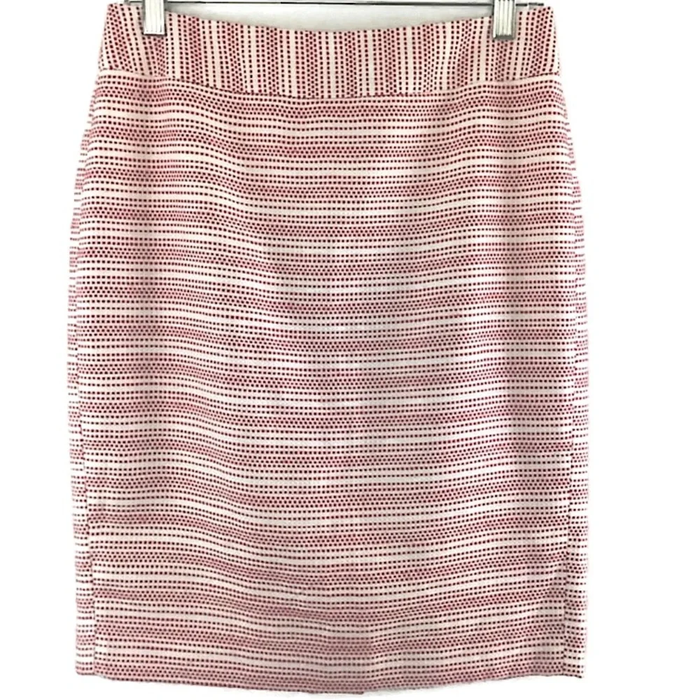 ANN TAYLOR WOVEN RED WHITE PENCIL SKIRT SIZE 4 NWOT